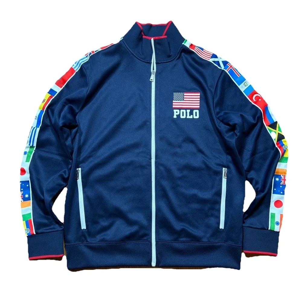 Polo Ralph Lauren Blue Performance Track Jacket Mens M International Flags